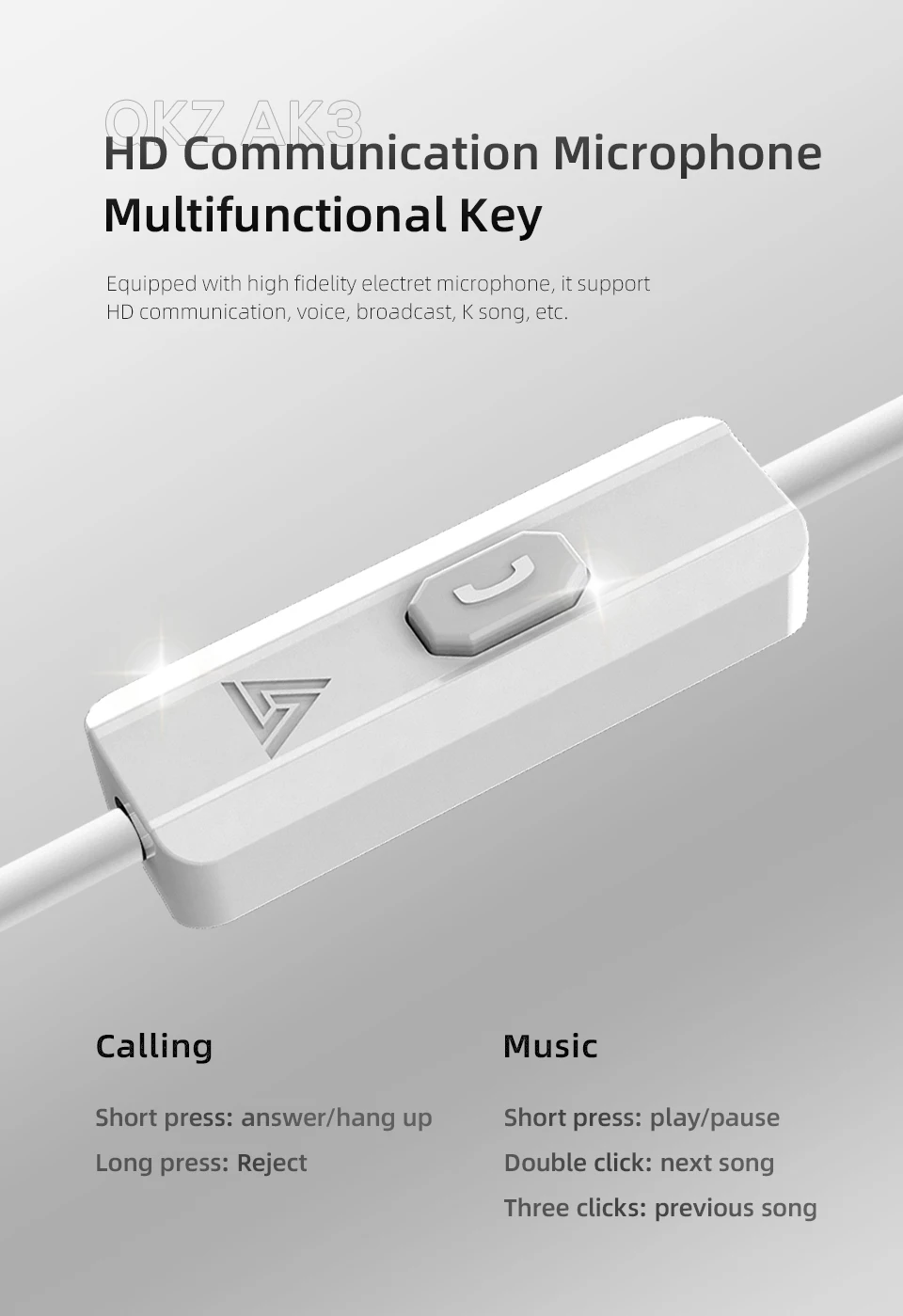 AK3 FiLe Wired Earphone with Microphone HiFi Music Monitor Bass Headphones Noise