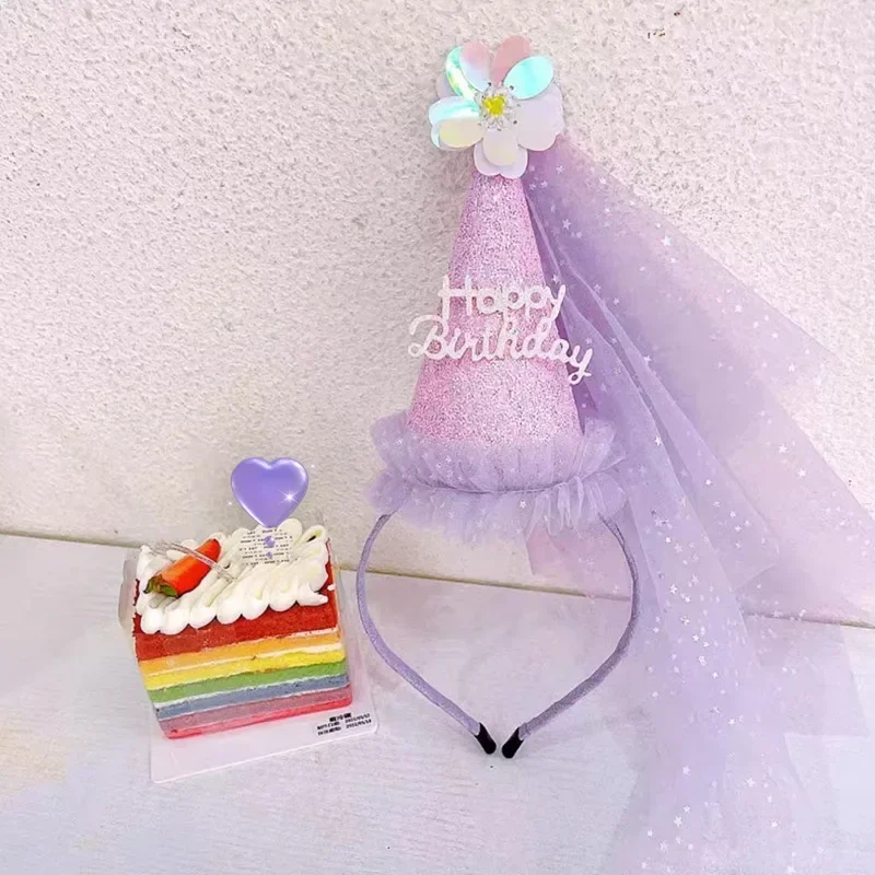Birthday Party Glitter Birthday Hat Fairy Hair Hoop Party Decor Kids Girl Favor Headwear party hat birthday headband set