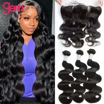 Body Wave Bundles With Closure 5x5 HD Lace Remy Brazilian Weaving 30 Inch Natural Hair Extension Human Hair Bundles With Frontal