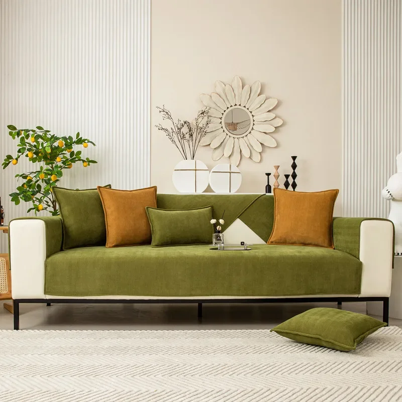 Chenille Striped Sofa Cover Solid Color Anti-slip Combination Sofa Cushion for Living Room Cover Furniture Dust Protection Towel 4