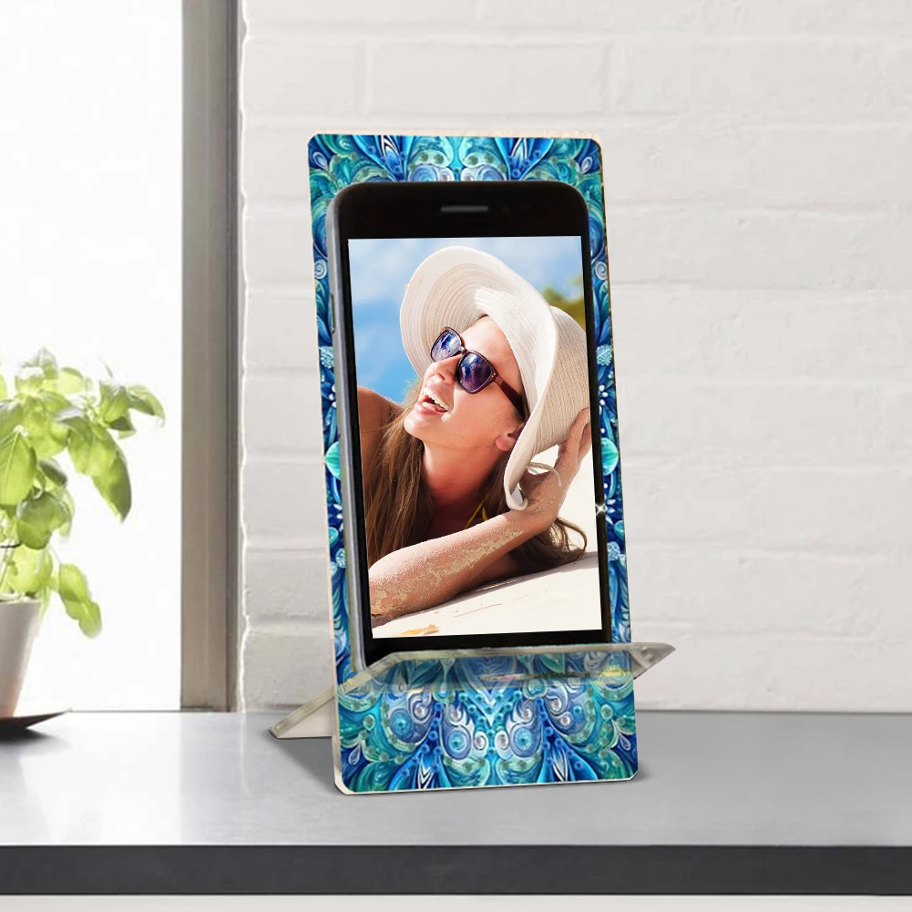 2Pcs Acrylic DIY Flower Diamond Painting Phone Holder for Home Office Decor