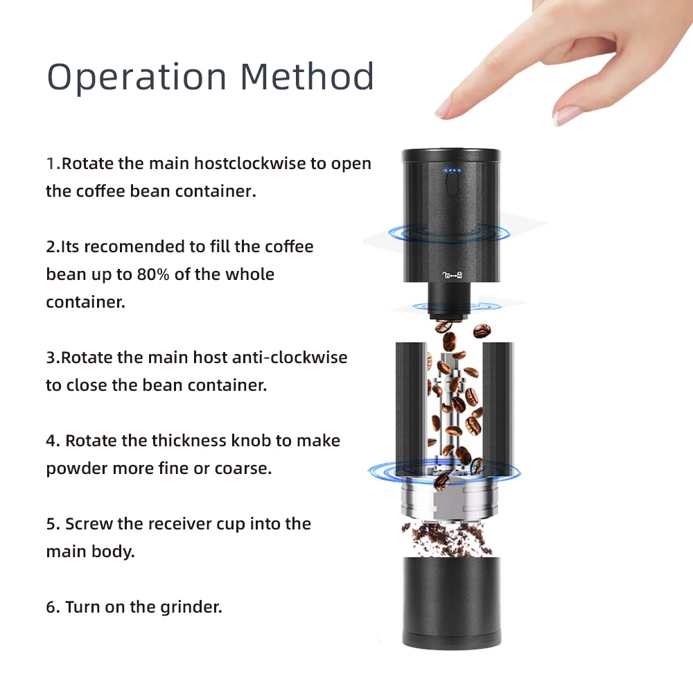 مطحنة قهوة كهربائية ستانلس ستيل محمولة USB