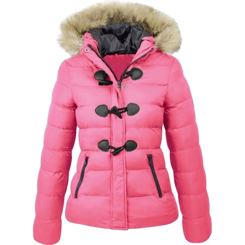 Decoration Winter Models of Cotton-padded Jacket Women's Short Hooded Warm Jacket with Horn Buckle Women's Cotton-padded Jacket