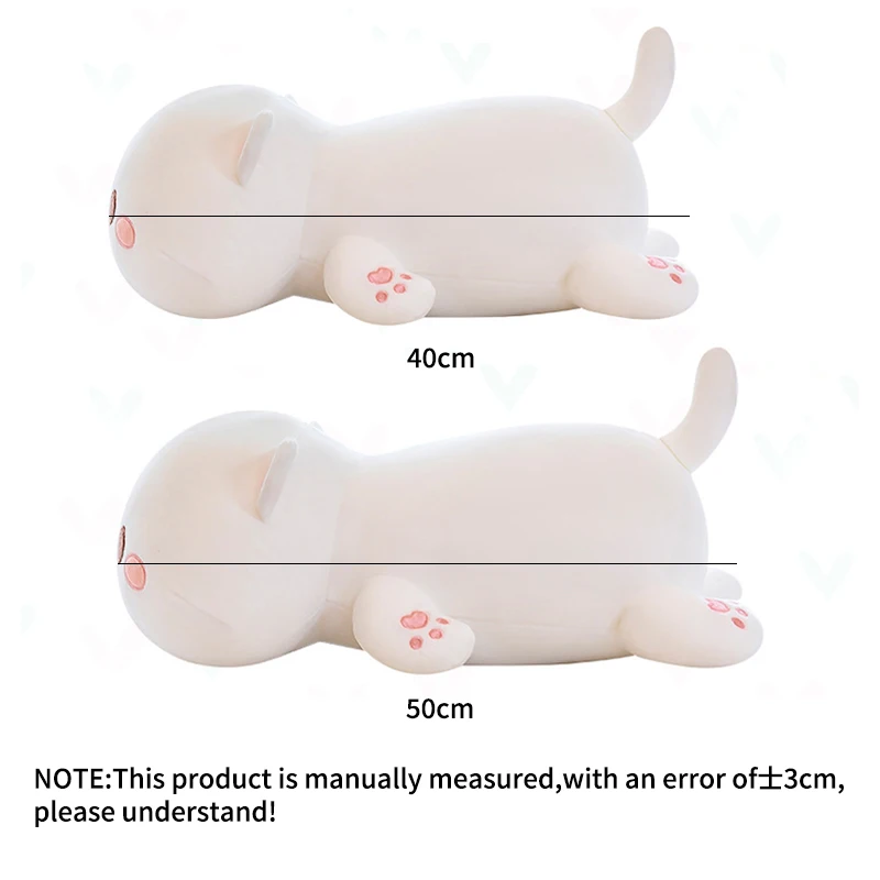 Kawaii Cat Plush Doll Stuffed Pillow Lying Cat Pillow Back Cushion White Grey Lovely Kids Plush Doll Birthday Gift for Children 6