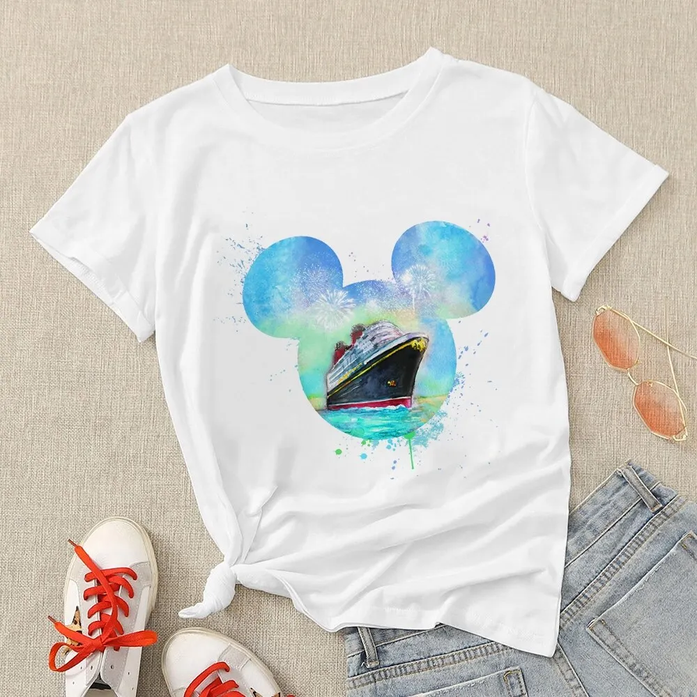 thumbnail image 1 of Camiseta de pareja de Disney para mujer, camiseta de Mickey Mouse cuadrada de España, camiseta de manga corta, estética Y2K, 2023, 1 of 1