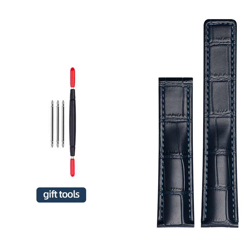 Premium Genuine Leather Blue Watch Strap, Exquisite Wristwatch Band in Multiple Sizes
