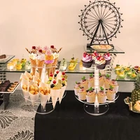 16/24 Holes Acrylic Ice Cream Stand Wedding Party Ice Cream Cone Holder Double-Layer Cupcake Popcorn Rack Buffet Display Stand 2