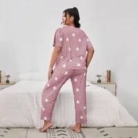 5XL Big Size Pajamas For Women Summer Autumn Faux Cotton Pajama Set  Short Sleeved Casual Loose Luxury Print Sleepwear Pijama - Image 4
