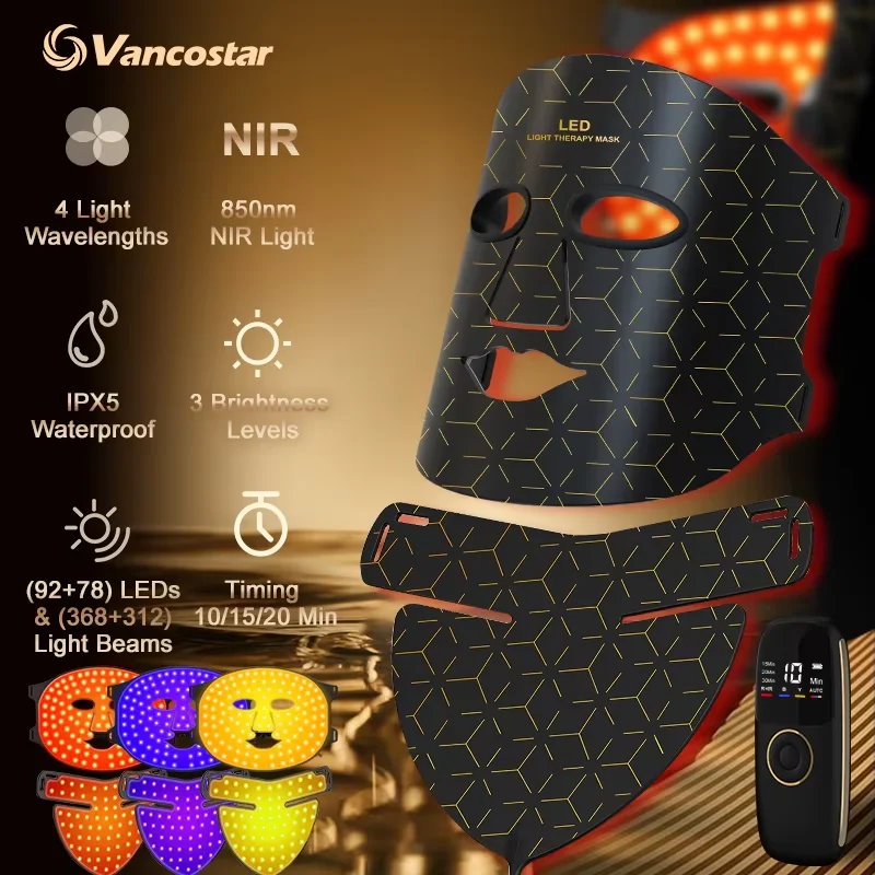 NIR LED Face Neck Mask 92 and 78 Lamp 368 and 312 Beam Infrared Light Therapy 3 Brightness Reduce Wrinkle Acne Facial Care neck anti wrinkle mask facial neck mask led facial mask