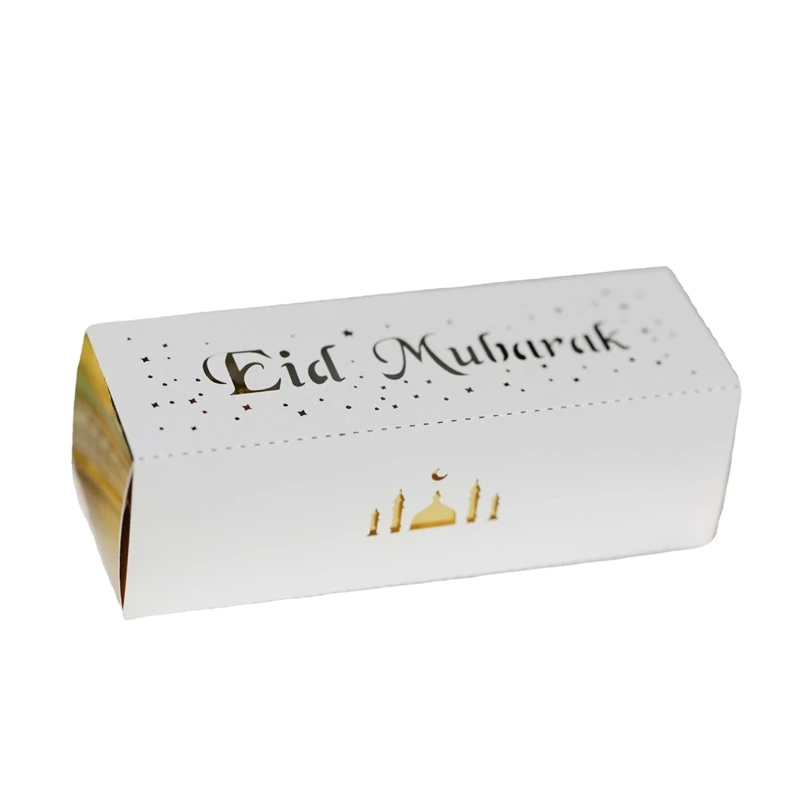 

White Gold Ramadan Gifts Pakaging Decorations Chocolate Box Laser Cut Hollow Eid Mubarak Candy Boxes Wholesale for Party Favors