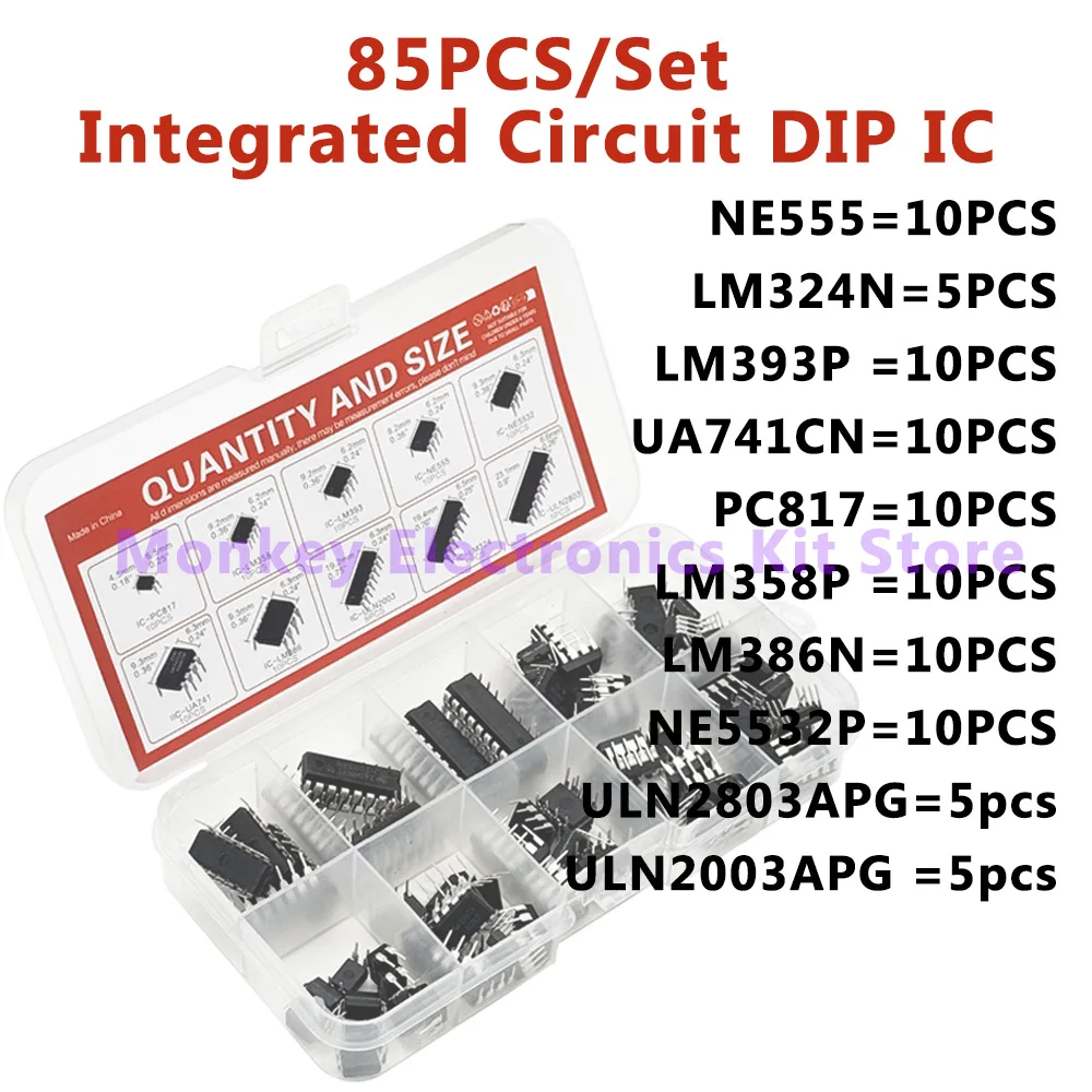 85PCS Integrated Circuit IC Chip Kit with Precision Timer Components - DIY Electronics Kit
