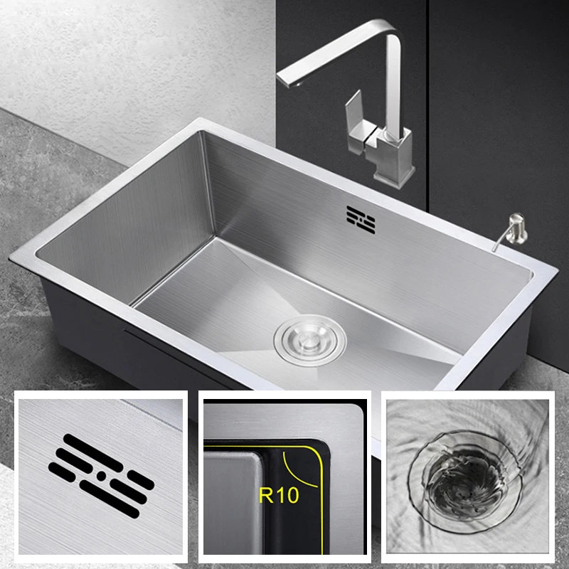 Kitchen sink no lead handmade brushed 304 stainless steel 3mm thickness single bowl bar counter kitchen sink 4