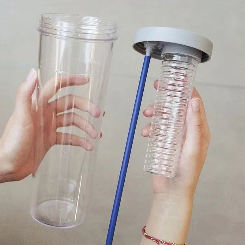 Portable Transparent Water Bottle with Straw and Fruit Infuser