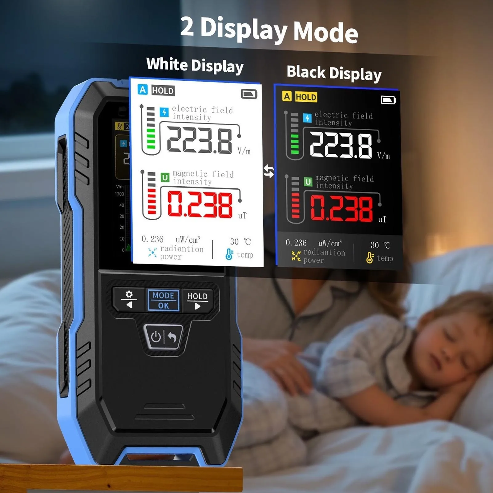 4-in-1 전자기장 측정기, 전기 자기장, 무선 주파수, 온도 감지기, 곡선 모드 지원 EF MF RF 미터