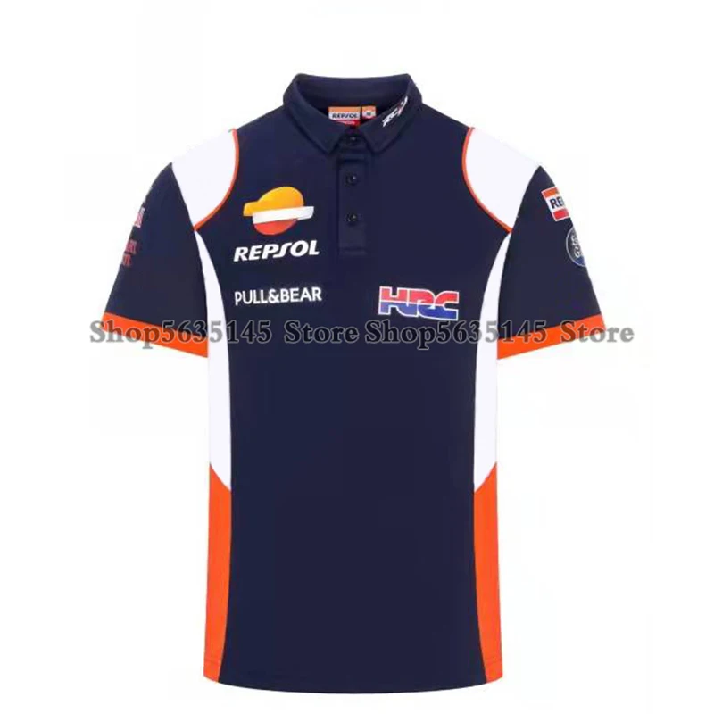 Honda HRC Repsol 레이싱 모토스 GP 팀용 폴로 셔츠, 오토바이 라이드, 화이트 및 다크 블루 여름 남성용, 속건성 통기성, 퇴색하지 않음