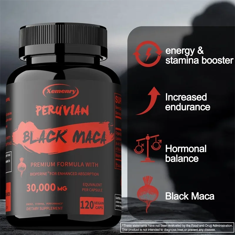 Black Maka Root Capsules Men Energy Endurance and Vitality Booster Builds Muscle Strength and Drive