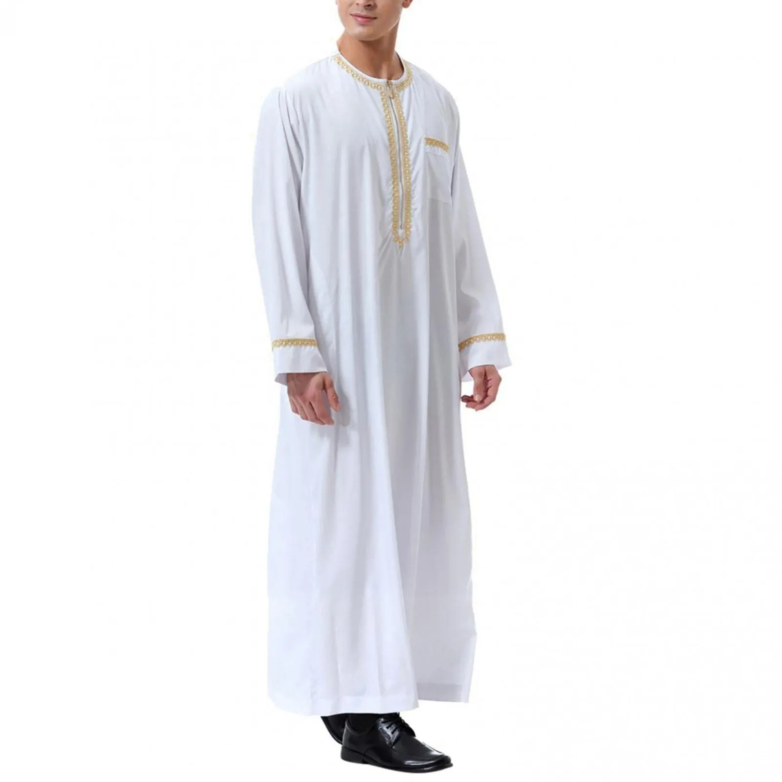 

Muslim Fashion Men Jubba Thobes Arabic Pakistan Dubai Kaftan Abaya Robes Islamic Clothing Saudi Arabia Black Long Blouse Dress