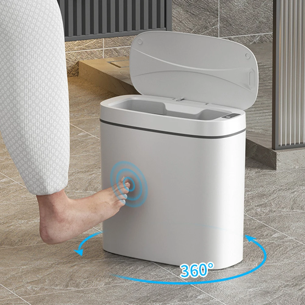 14L Smart Sensor Trash Can Automatic Household Electronic Trash Bin Kitchen Toilet Narrow Seam Garbage Bin Touchless Wastebasket
