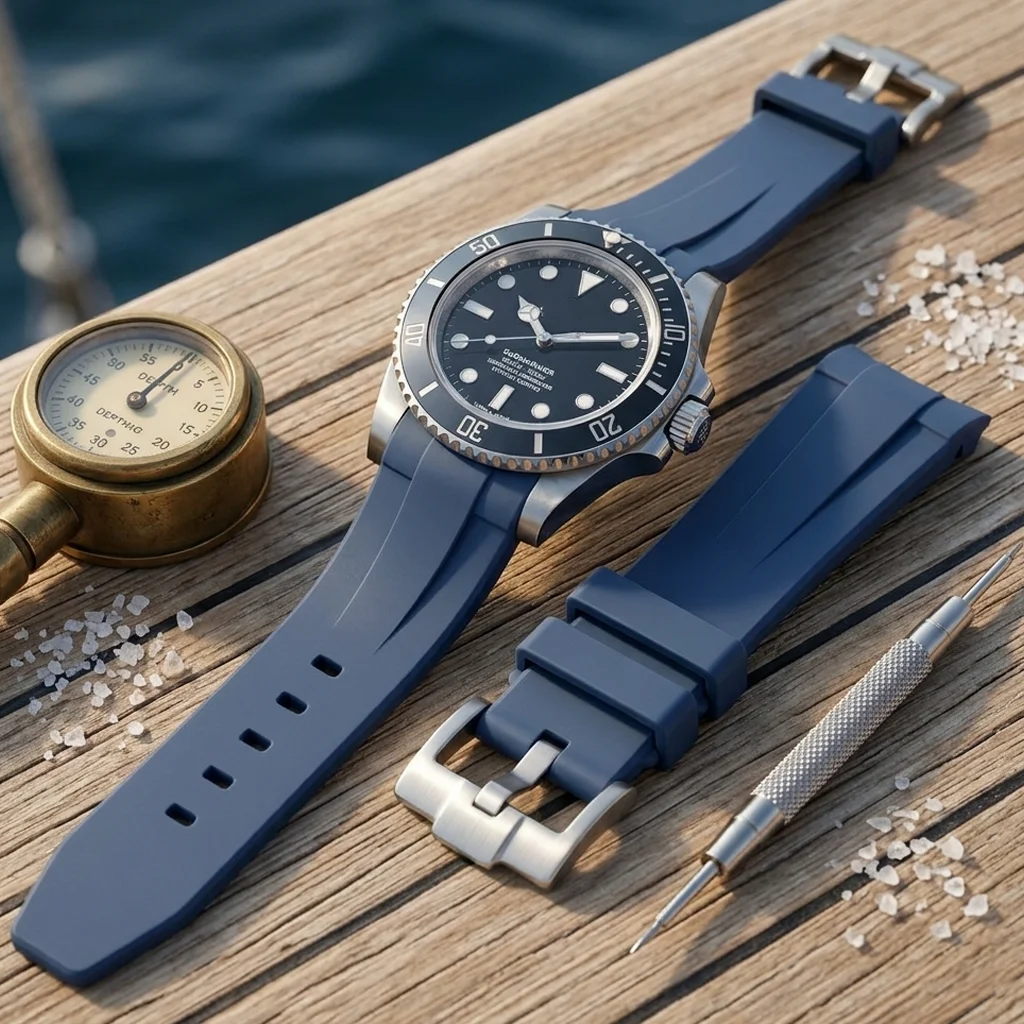 Waterproof Men's Silicone Watch Strap - 20mm Curved End Rubber Band in Blue, Black, and Green