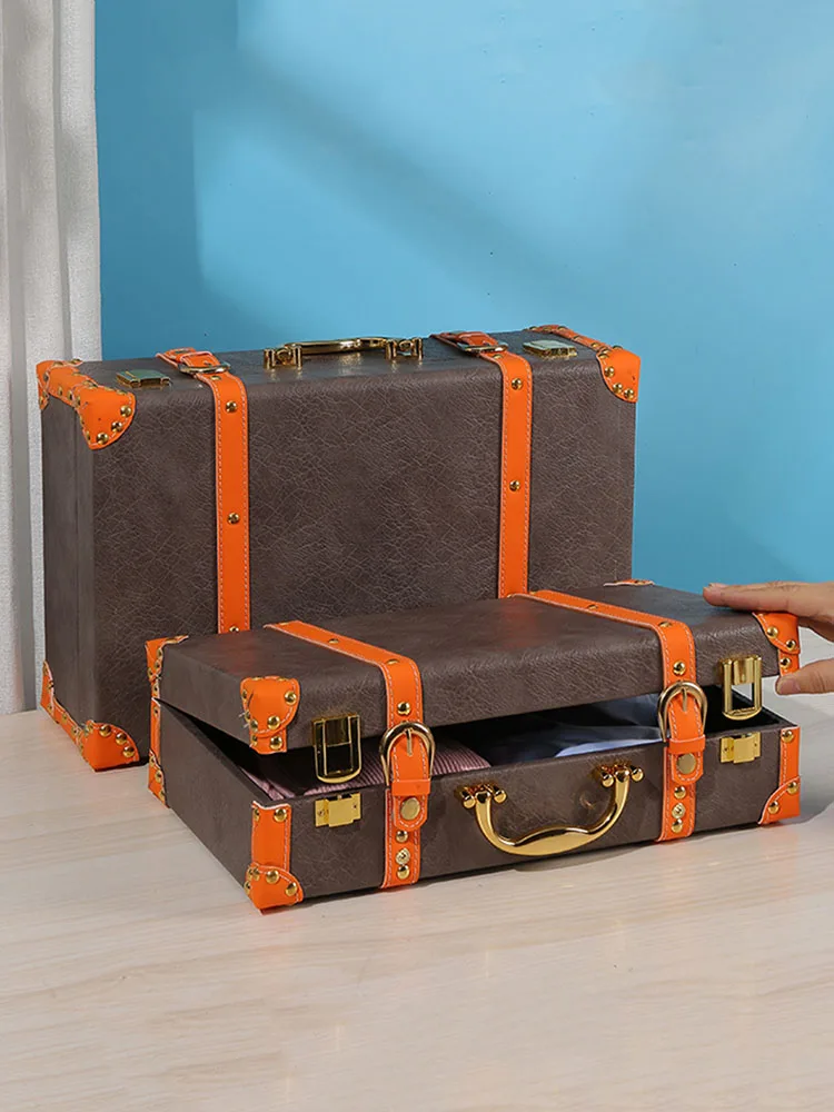 Customized Creative Clothing Storage Boxes,Portable Suitcases Photography Props Box, Retro Leather Wooden Organizer Luggage Case
