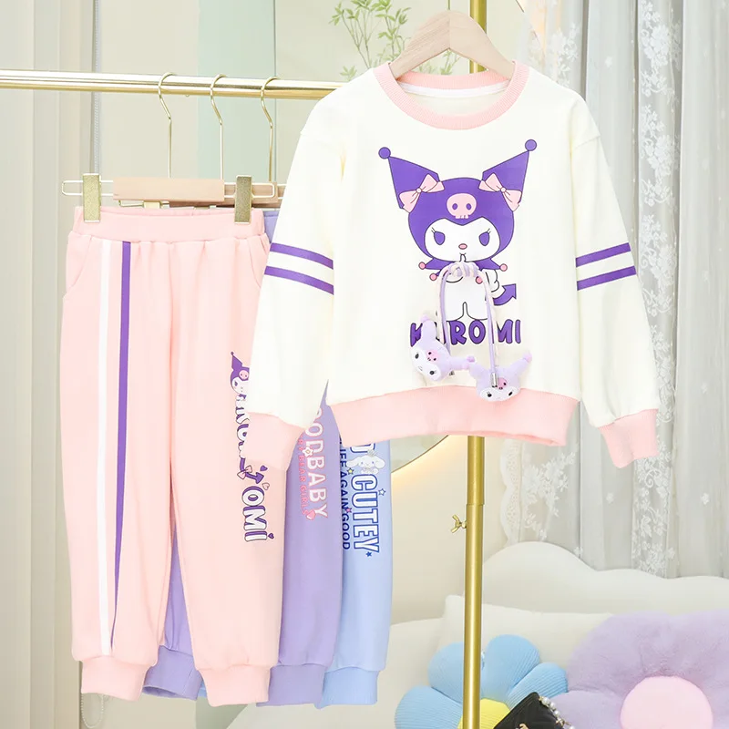 

2 шт. аниме Sanrios детский модный костюм Kuromi Cinnamoroll для девочек хлопковый свитер штаны Мультяшные Топы Свитшот мягкий удобный подарок