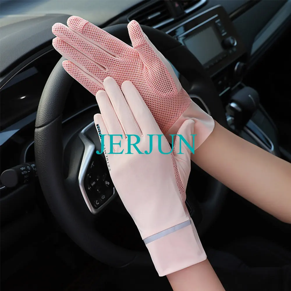 

Fashion Women Gloves Summer Ladies Anti-UV Sunscreen Ice Silk Thin Gloves Mesh Breathable Can Be Opened Fingertip Driving Gloves