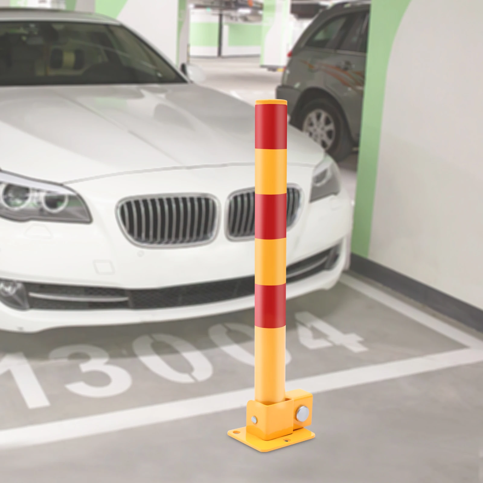 Heavy Duty Safety Bollard, Q195 Iron, Reflective Parking Post with Automatic Locking for Private Spaces