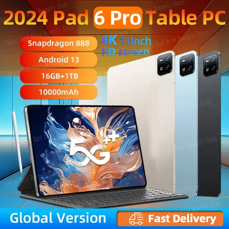 

2024 Original Pad 6 Pro Global Version Android 13.0 Snapdragon 888 11 inch 16GB 512GB Tablet PC 10000mAh 5G HD 4K Screen WIFI Mi
