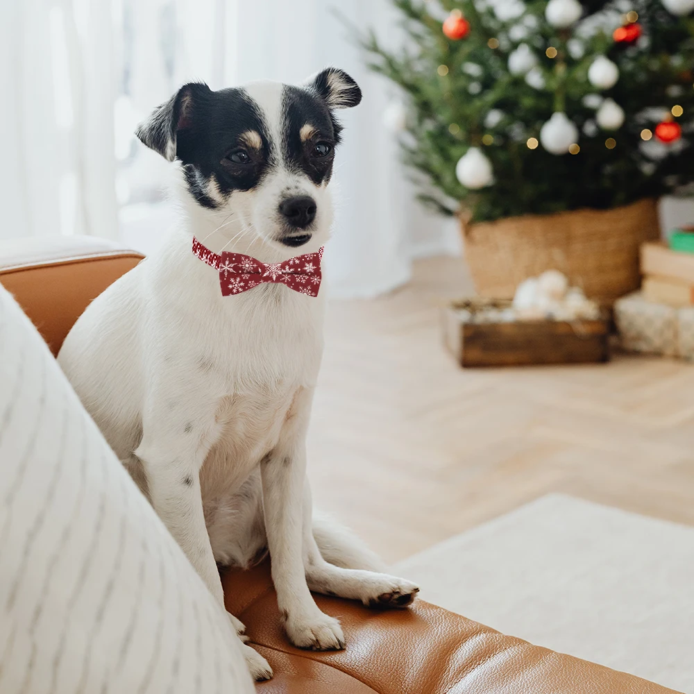 Christmas Puppy Collars Snowflake Bow Tie Pattern Comfortable Soft Adjustable Dogs Cats Bow Tie Pet Costume Accessories Decor