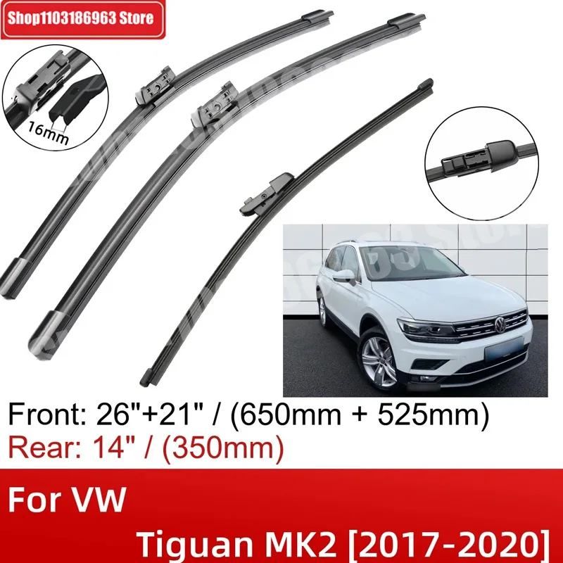 

For VW Tiguan MK2 2017-2020 26"+21"+14" Front Rear Wiper Blades Brushes Cutter Accessories 2017 2018 2019 2020