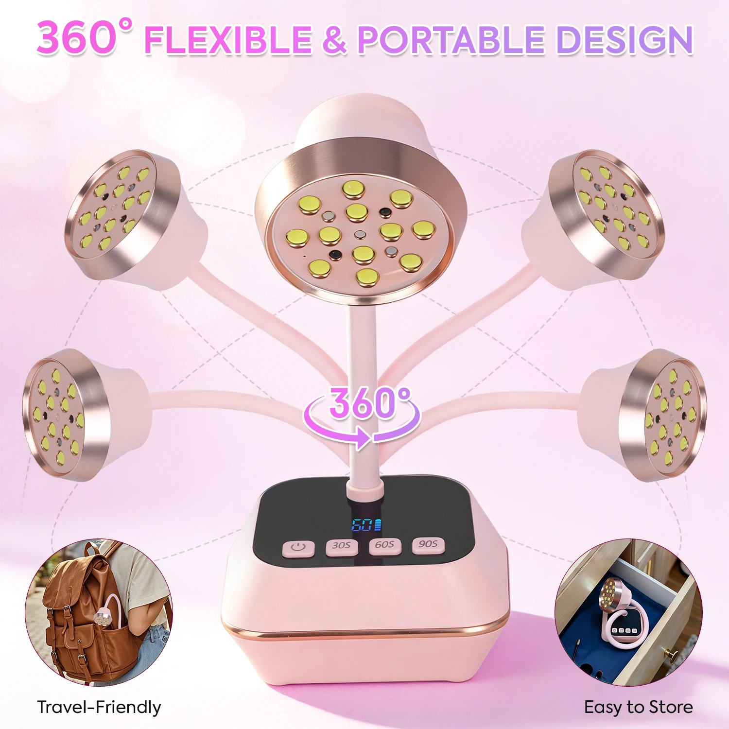 12개의 LED, 3가지 타이머 설정, LCD 디스플레이, 1500mAh 배터리, 빠른 경화를 위한 휴대용 젤 네일 램프가 포함된 무선 네일 드라이어