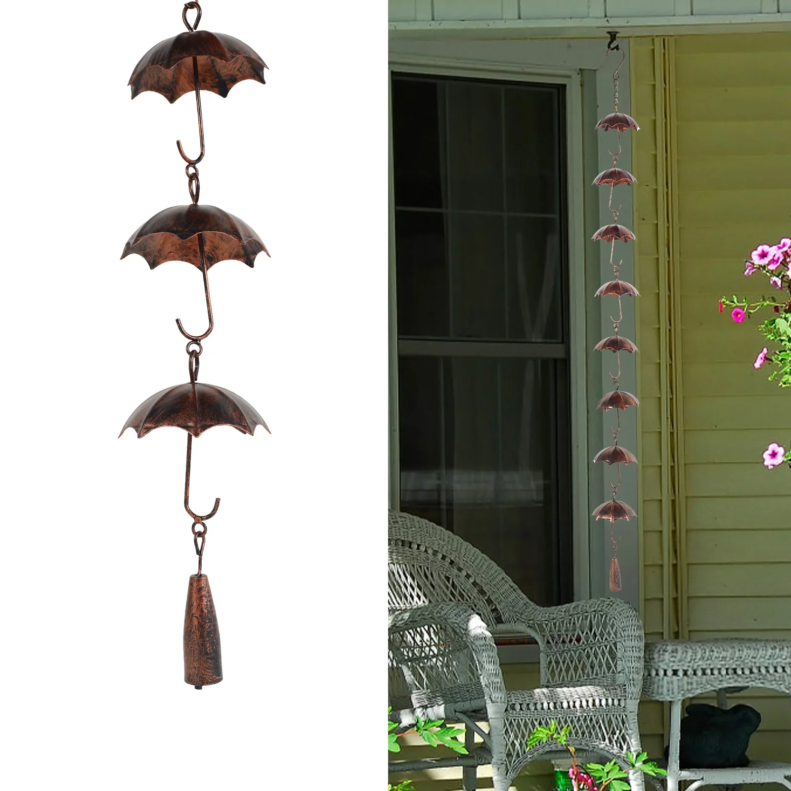 Description Picture 3 of itemMetal Rain Chain Decorative Metal Gutter Chain with Hooks for Home Outdoor Patio Yard Garden Vintage Gutter Roof Downspout Tool