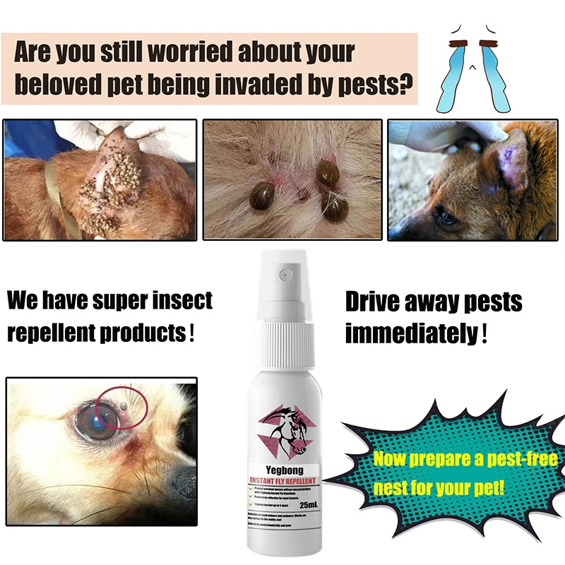 Pet Insect Repellent Spray Cats Dogs Flea Lice Relieve Itching External Deworming Medicament Ingredient Safety Pet Insecticide