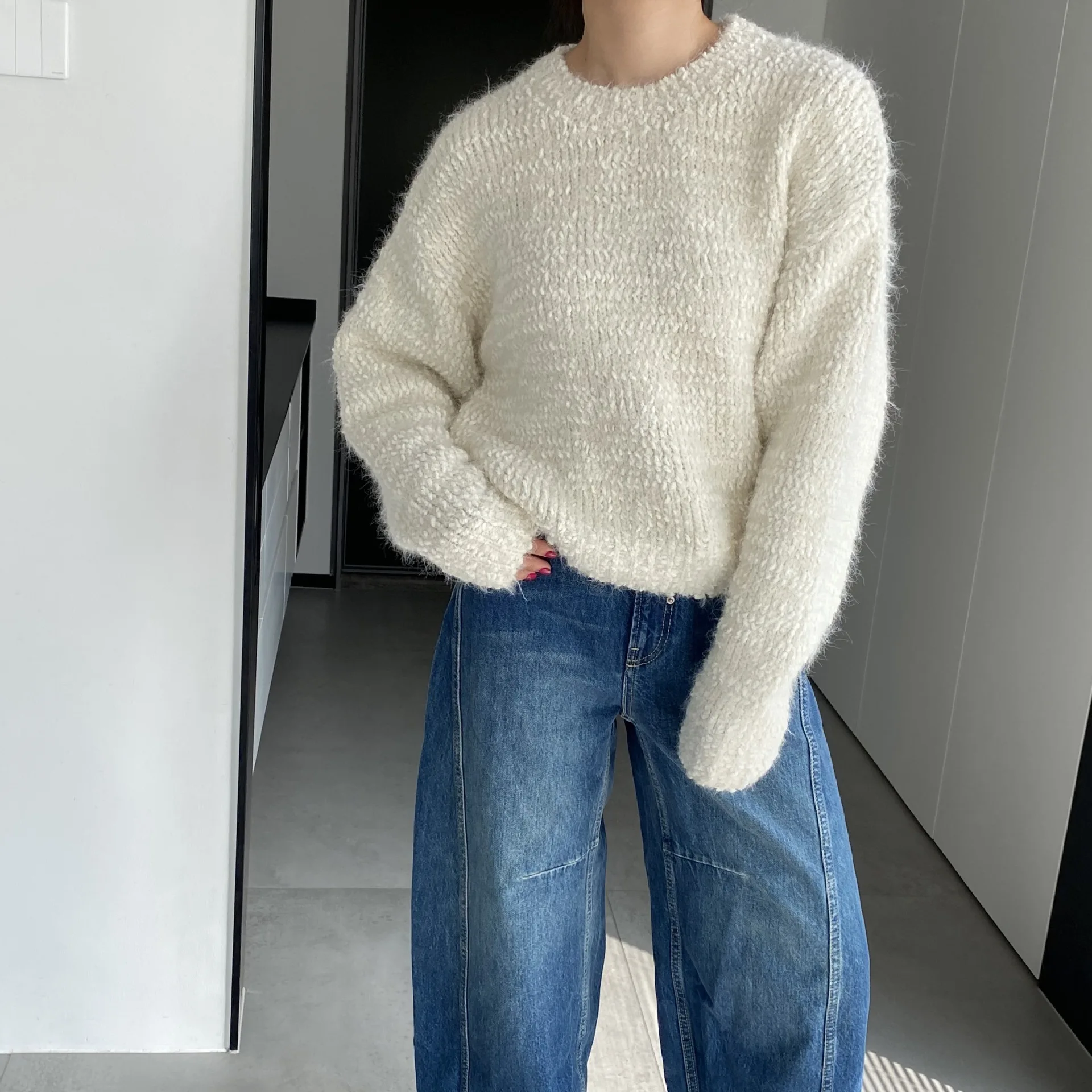 

Autumn and Winter Women's Casual Solid Round Neck Long Sleeve Loose Sweater