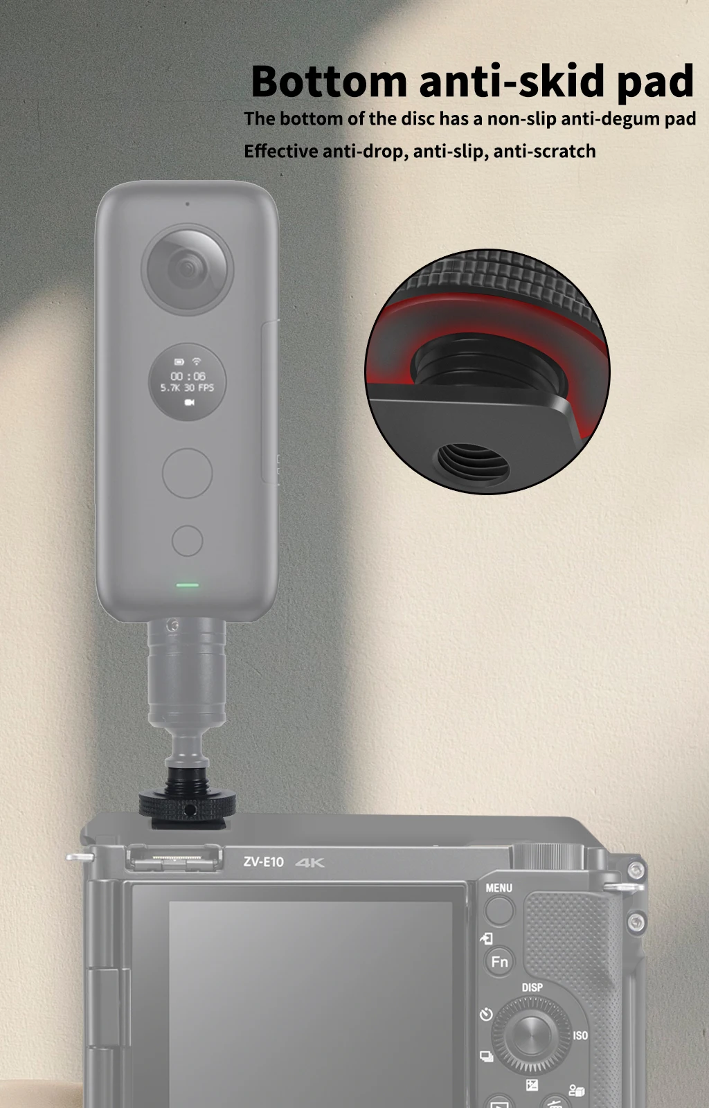 Description Picture 6 of item1/4" Threaded Hole Cold Shoe Holder Mount Adapter for SLR Camera Cage Rig Tripod Flash Light Stand Mic Monitor Holder Phone Vlog