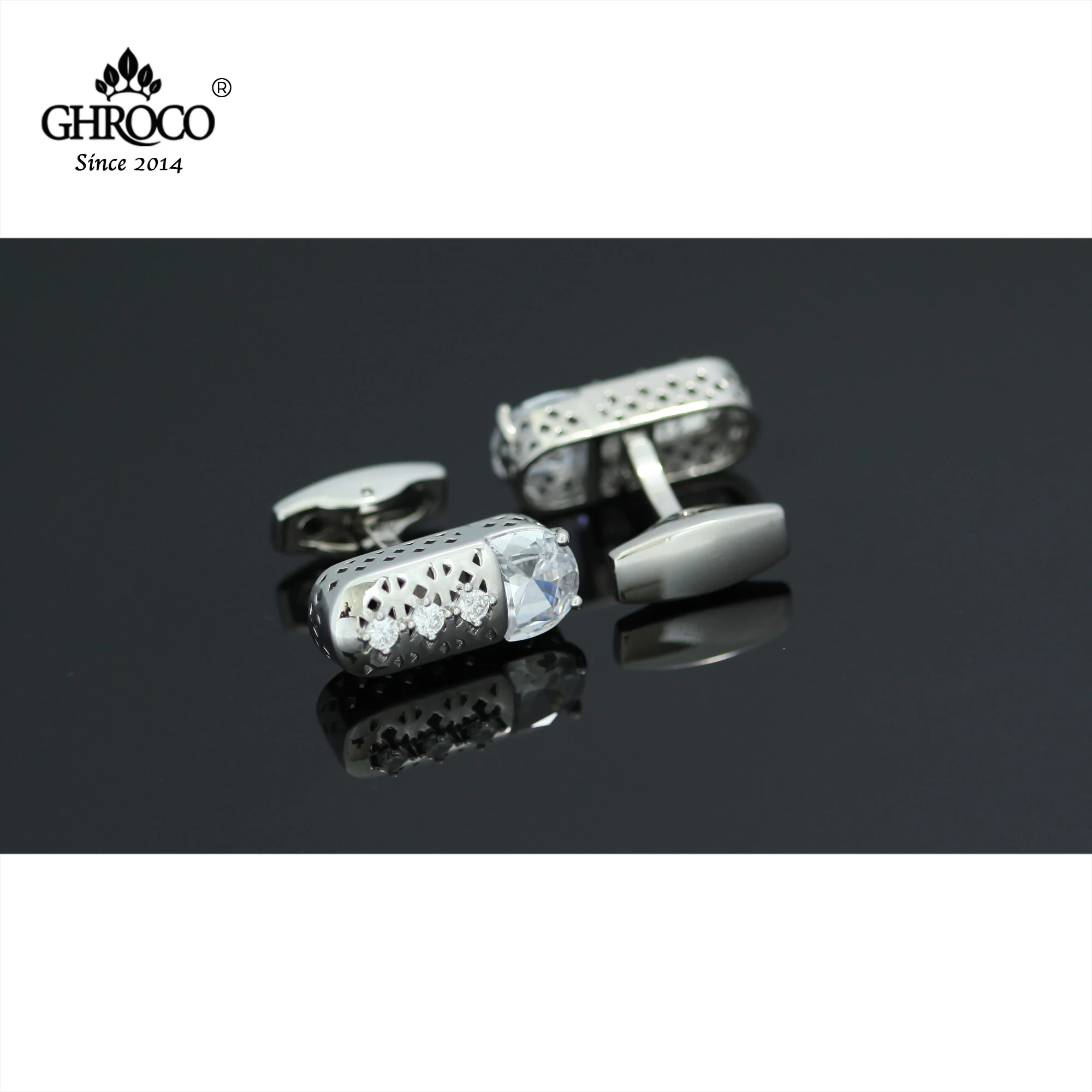 GHROCO High-Quality Exquisite Squae Shaped Zircon Classic French Shirt Cufflinks Fashion Luxury Gift for Business Men & Wedding