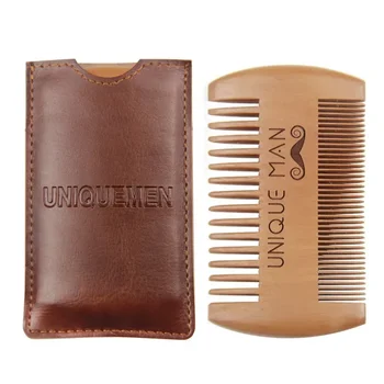 Pettine per barba in legno da uomo con custodia in pelle Pettine per capelli baffi per uomo Denti fini e grossolani Balsamo per barba perfetti Pettine per oli essenziali