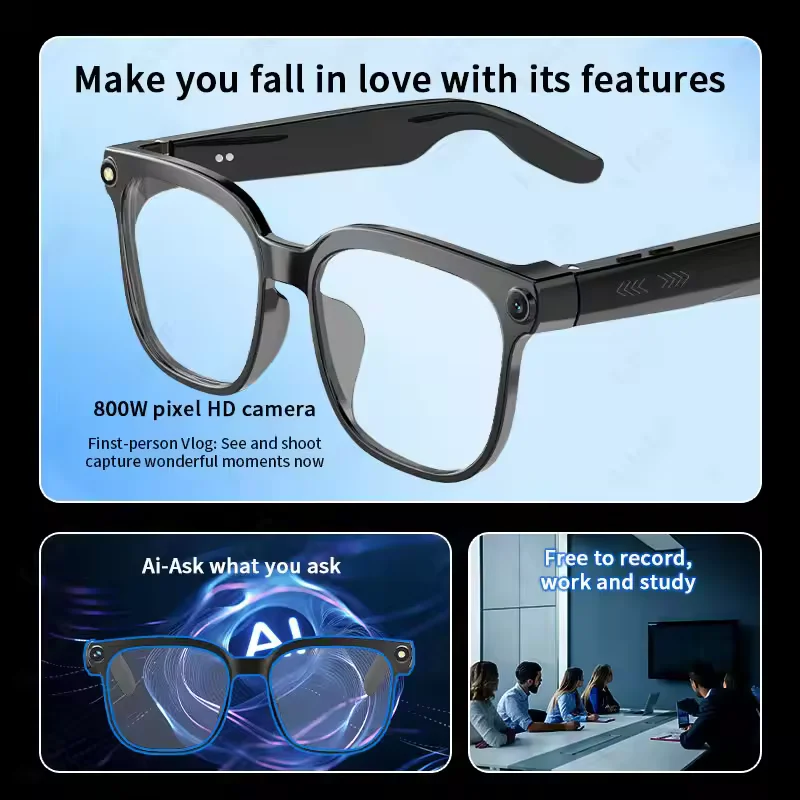 Neue 800-W-HD-Kamera-Sonnenbrille mit KI-Unterstützung für Männer und Frauen, über 100 Sprachen, 1080p-Videoaufnahme, Musikwiedergabe und Anruffunktion_voghion.com