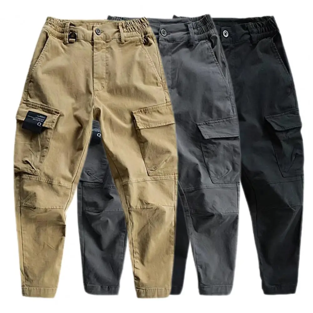 Stylish Man Pants Comfortable Men Sweatpants Slim Fit Solid Color Multi Pockets Men Fitness Pants  Button Fly