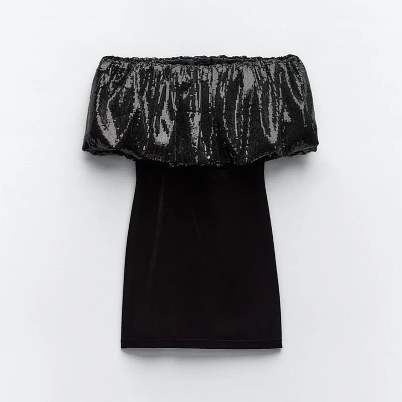 

Модное женское бархатное платье с блестками, элегантное приталенное комбинированное мини-платье с одной линией воротника, Весенняя модная короткая юбка