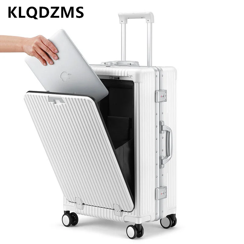 KLQDZMS-Valise de Cabine à Ouverture Frontale pour Ordinateur Portable, Chariot Multifonctionnel, Cadre en Aluminium, Boîte d'Embarquement, Bagages, 18, 20, 24 Pouces