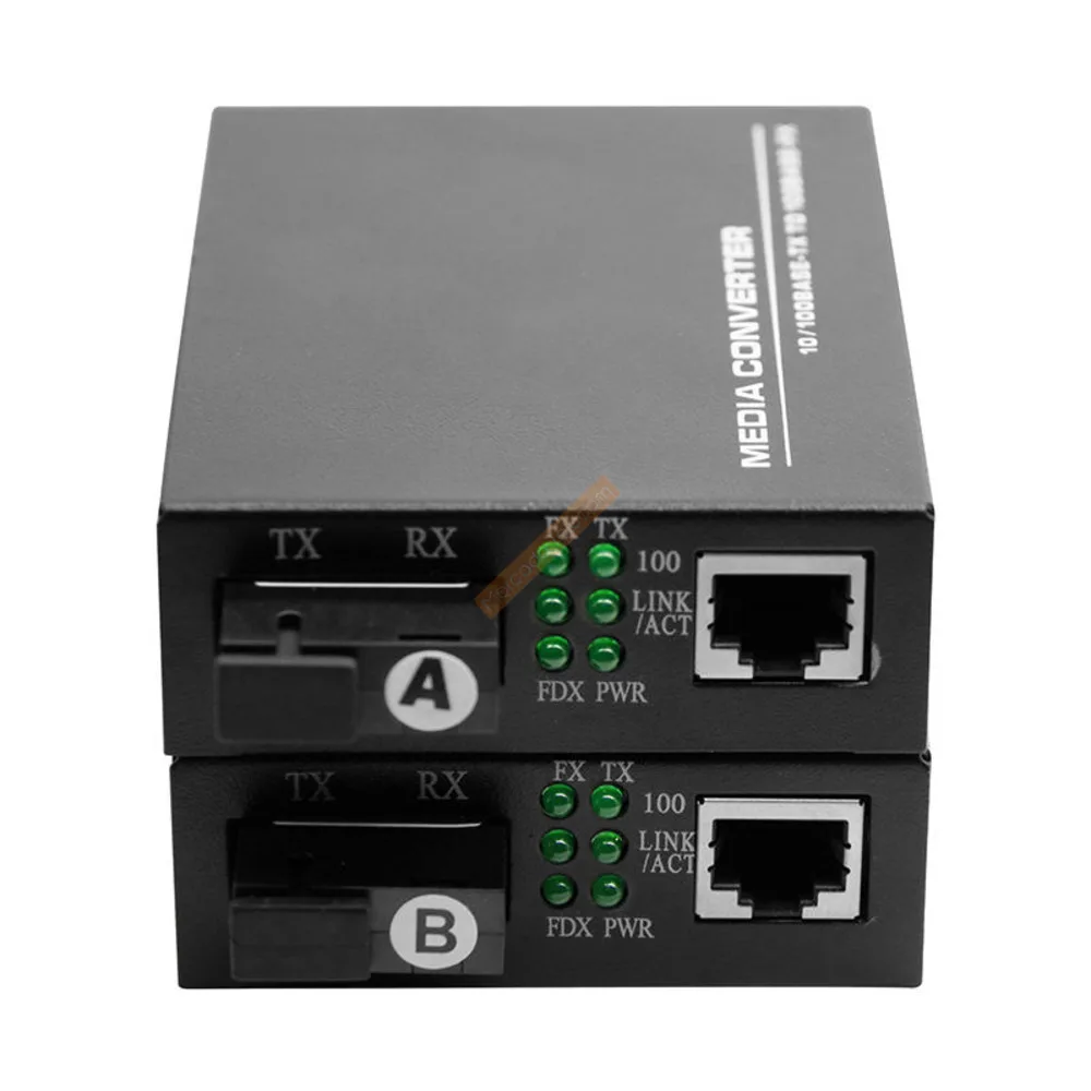 1 Pair HTB-GS-03 A/B Gigabit Fiber Optical Media Converter 10/100/1000Mbps Single Mode to RJ45 20KM With External Power Supply