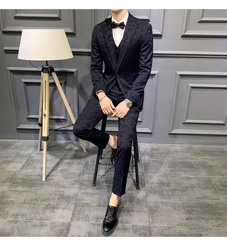 Print Jacquard Suit Men Groom Man Dress Costume Homme Business Ternos Wedding Smoking Mariage Homme Stylish Prom Jacket Club black blazer for men