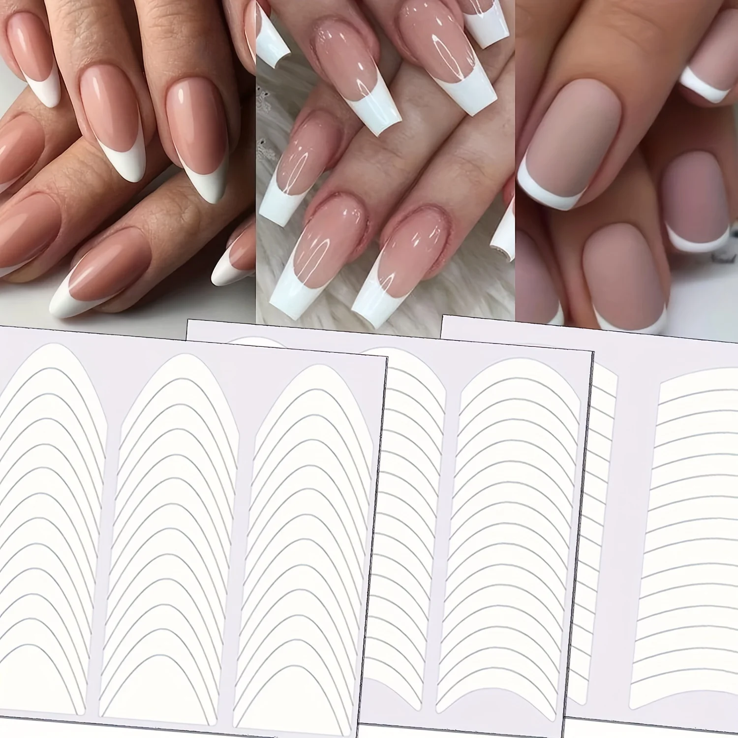3PCS French Nail Art Stickers White Self-Adhesive Nails Strip Tips Guides for DIY Decoration Stencil Tools Fringe Tip Decals