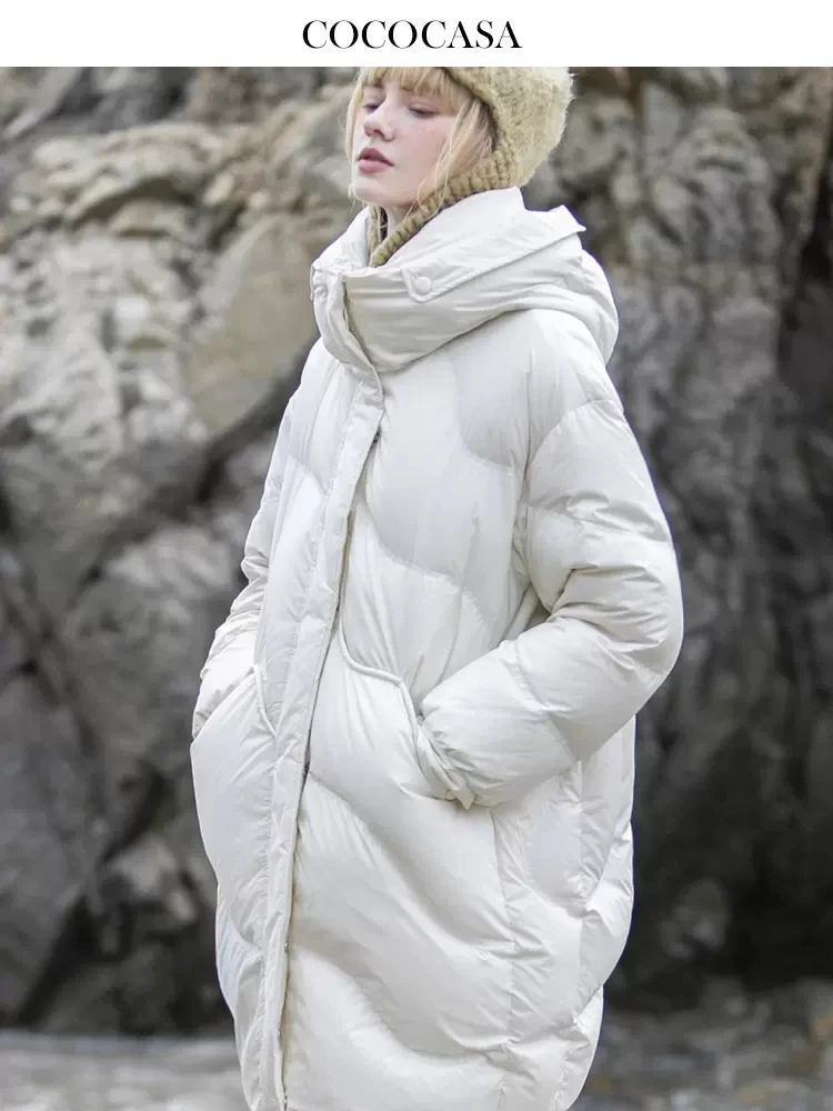 

123-131cm Bust Autumn Winter Women Hooded Puffy Coat Warm 90% White Duck Down Coats