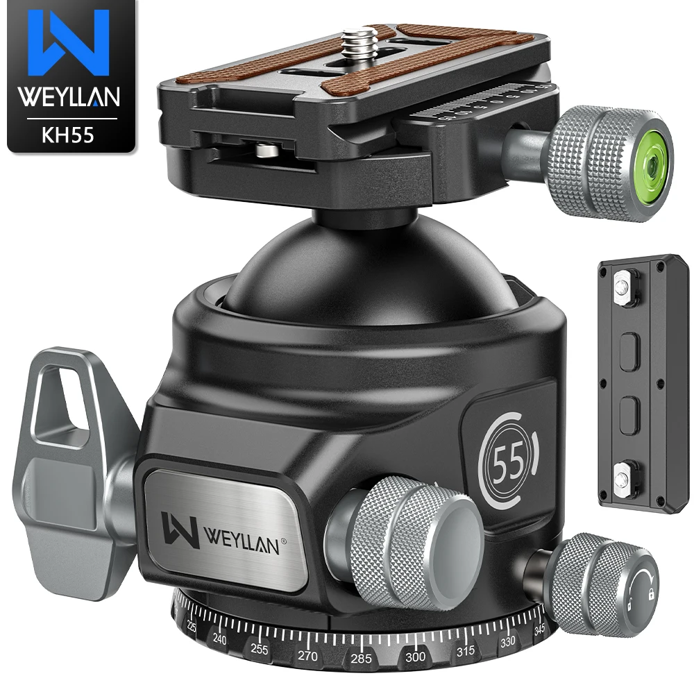 KH55 55mm Low Profile Ball Head Closed-Body Heavy Duty Tripod Head With Mlok Arca Swiss Quick Release Plate Load 40kg
