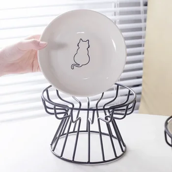 Ceramic Pet Bowl Cat Food Bowl Rack Ceramic Drinking Feeding Bowl Snack Canned Food Plate Anti-Cervical Spondylosis Food Basin