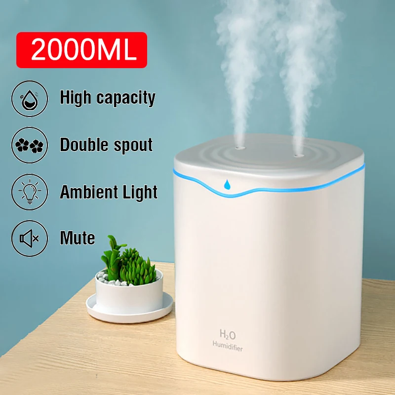 New Air Humidifier 2l Large Capacity Dual Nozzle With Lcd Temperature  Display Usb Aromatherapy Diffuser Exquisite Gift