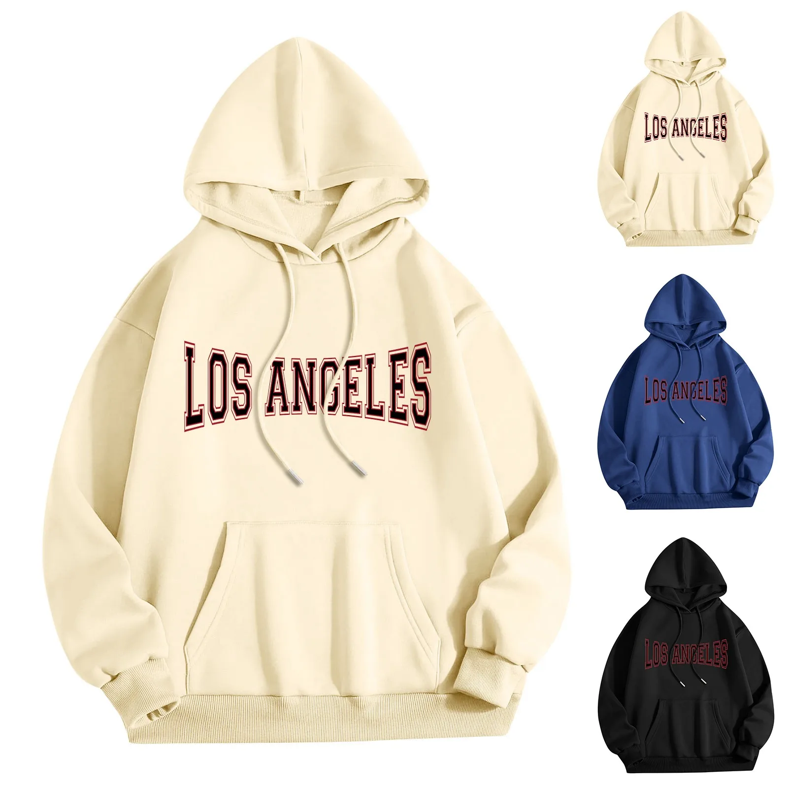 

Women's Plain Basics Brushed Letters Loose Fit Hooded Sweatshirts Long Sleeves Pockets Shoulders Womens Hoodies with Zipper