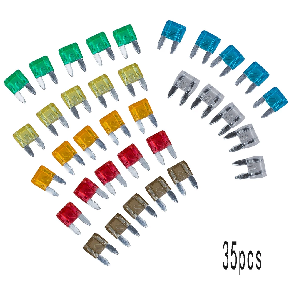 Car Fuses Kit Circuit Adapters and Fuse Set 35Pcs Universal MIXED Mini Blade Fuse AUTO Car Motorcycle 5 7.5 10 15 20 25 30 AMP Blade Fuse Assortment Set Car Accessories